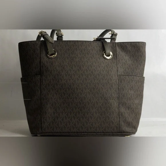 Michael Kors Olive/ Brown Monogram Tote with Logo Charm - Picture 2 of 4